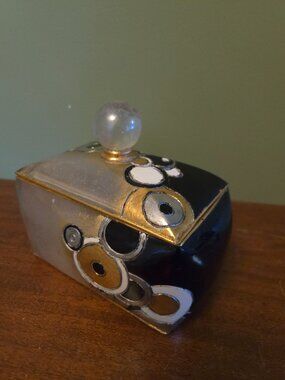 Vintage 80s Black Gold Resin Art Deco Jewelry Box